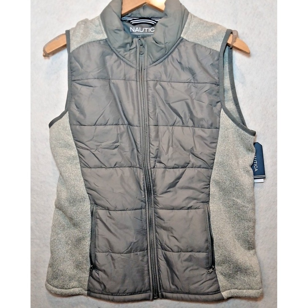 NWT Nautica Puffer Jacket Vest Womens Small Gray Quilted Full Zip Lightweight